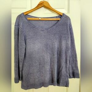 Talbots Linen Sweater Size Large Blue Mineral Washed Beach Boat Coastal Cottage